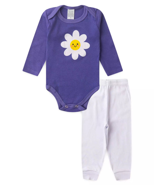 Conjunto Body para Bebê Menina Margarida Roxa