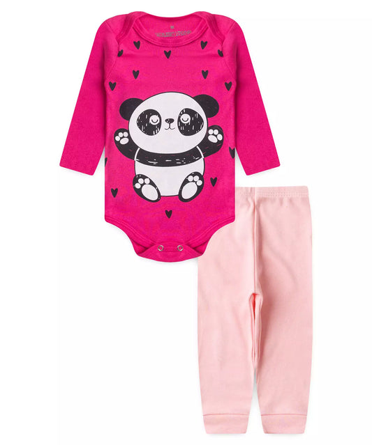 Conjunto Body para Bebê Menina Panda Pink
