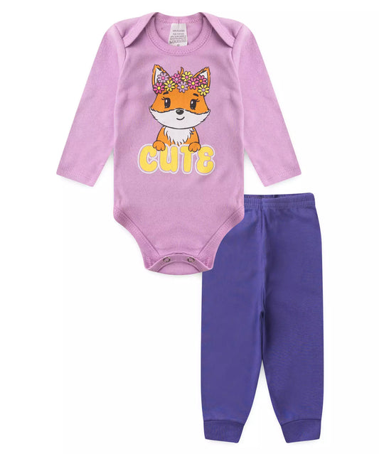Conjunto Body para Bebê Menina Raposa Lilás