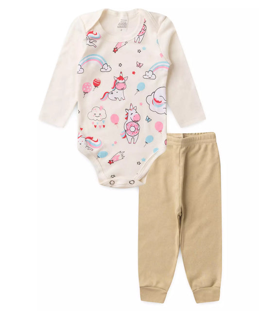 Conjunto Body para Bebê Menina Unicórnio Marfim