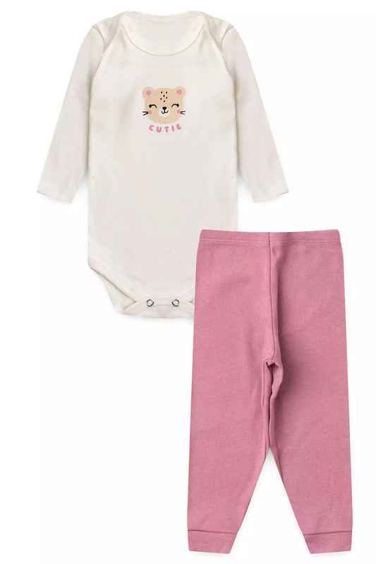 Conjunto Body para Bebê Menina Ursinho Cute Marfim
