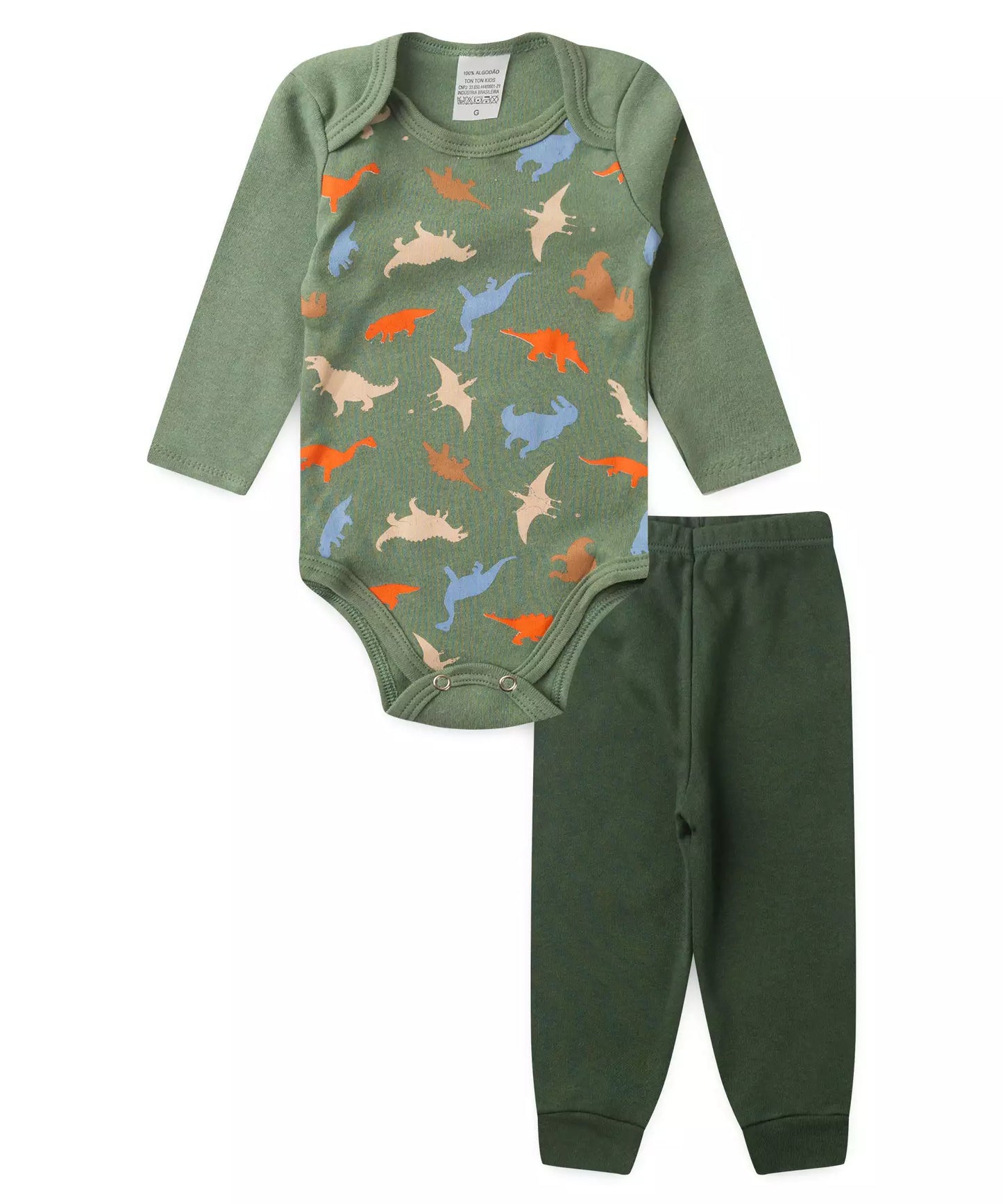 Conjunto Body para Bebê Menino Dinossauro Verde