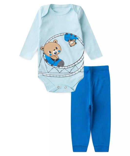 Conjunto Body para Bebê Menino Montanha Russa Azul
