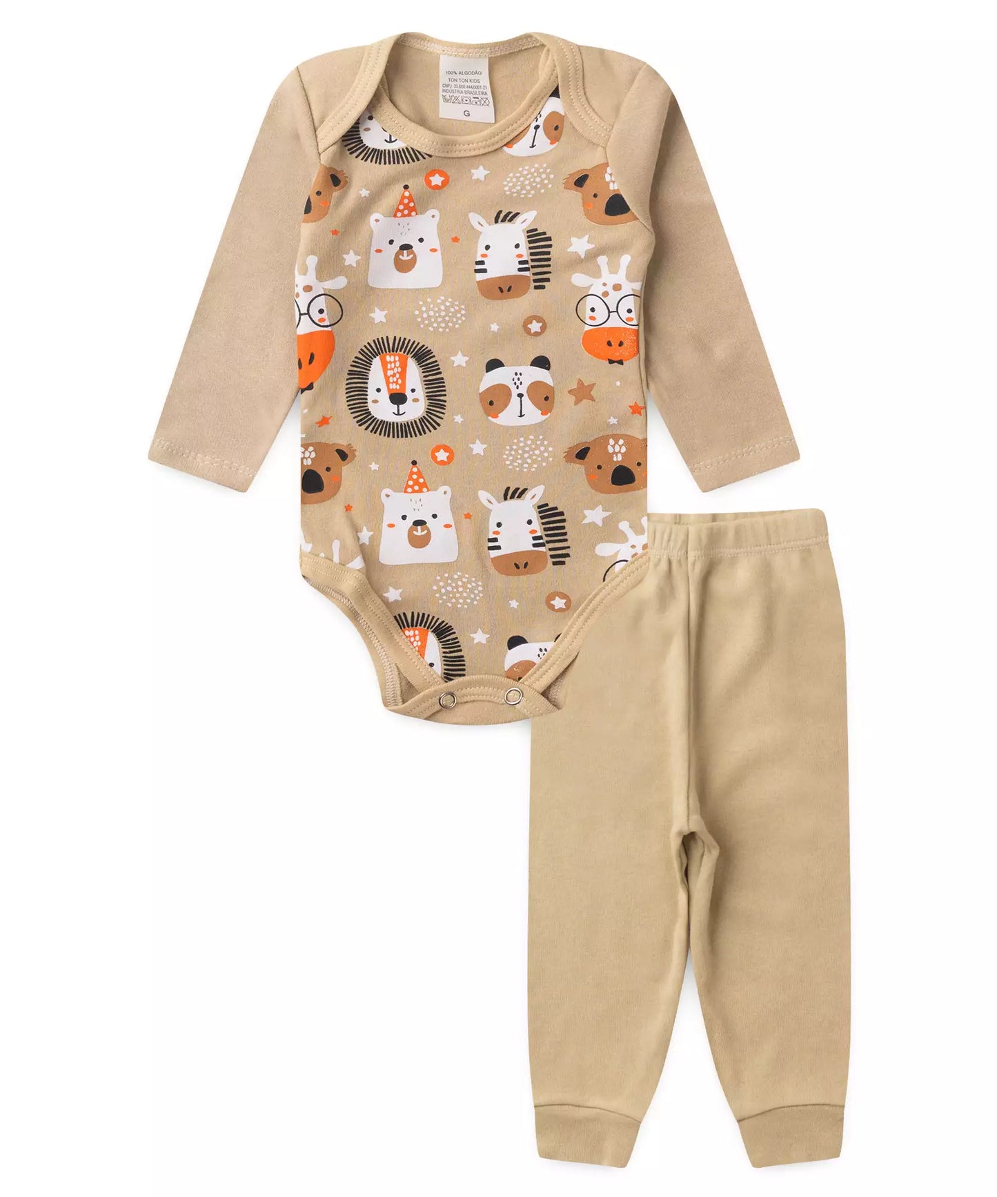 Conjunto Body para Bebê Menino Safari Marfim