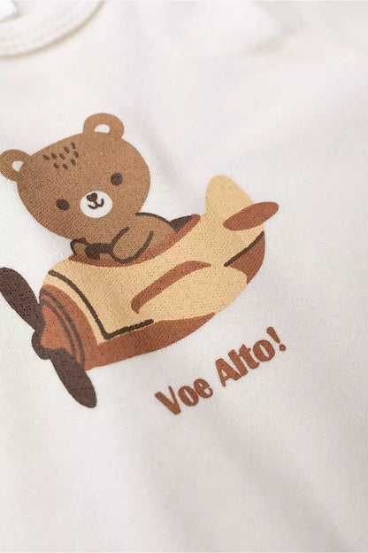 Conjunto Body para Bebê Unissex Ursinho Viajante Marfim