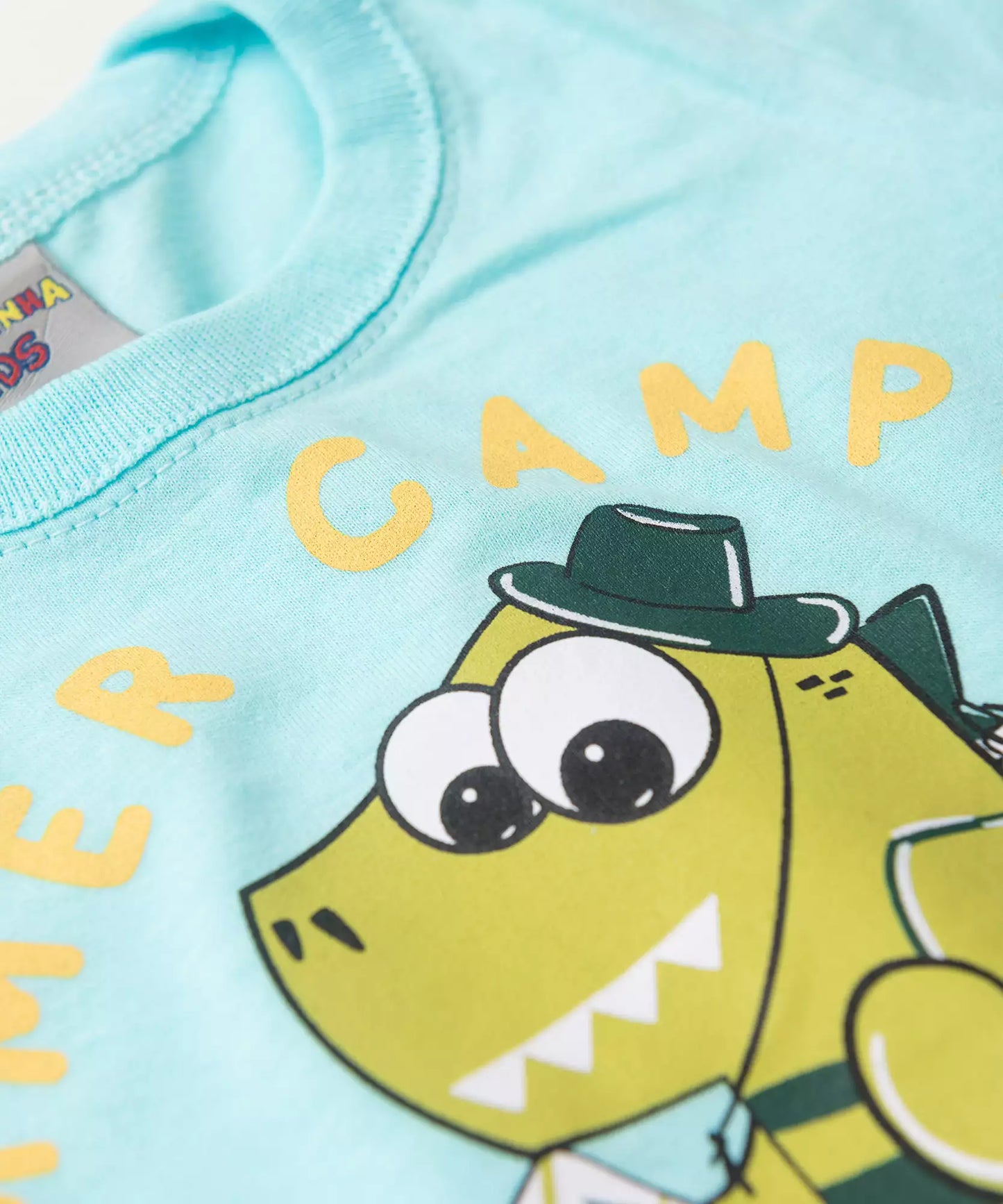Conjunto Curto Bebê Menino Acampamento Dino Azul