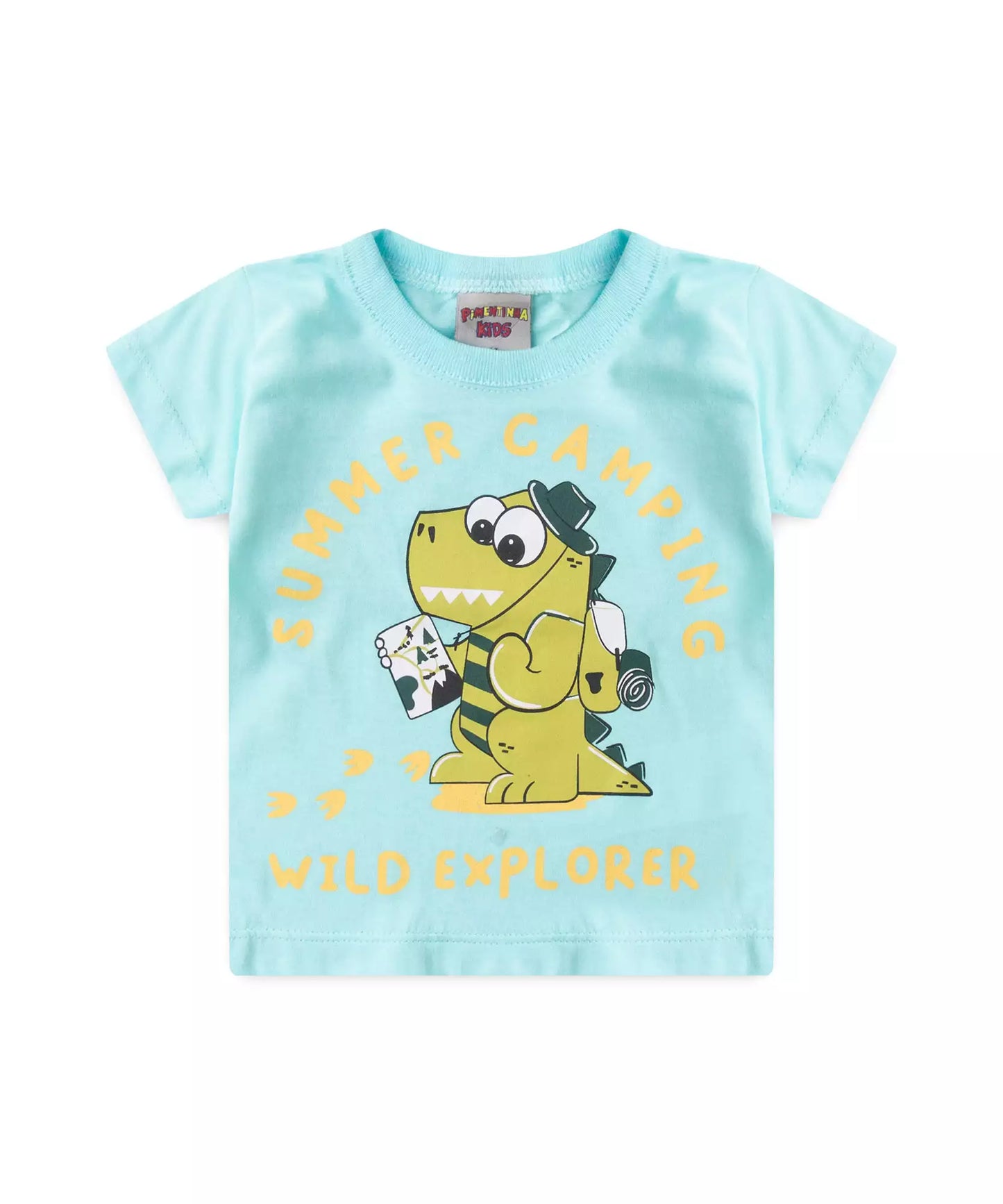 Conjunto Curto Bebê Menino Acampamento Dino Azul