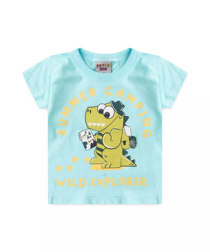 Conjunto Curto Bebê Menino Acampamento Dino Azul