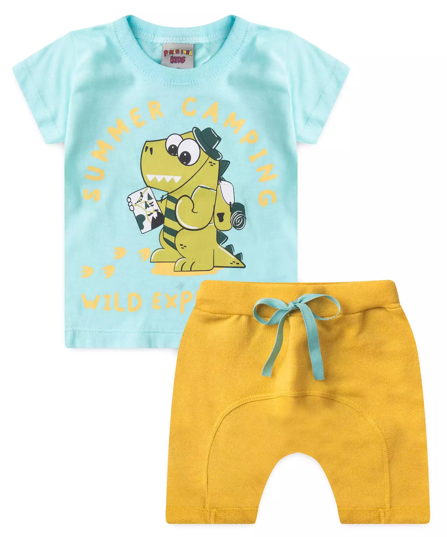 Conjunto Curto Bebê Menino Acampamento Dino Azul