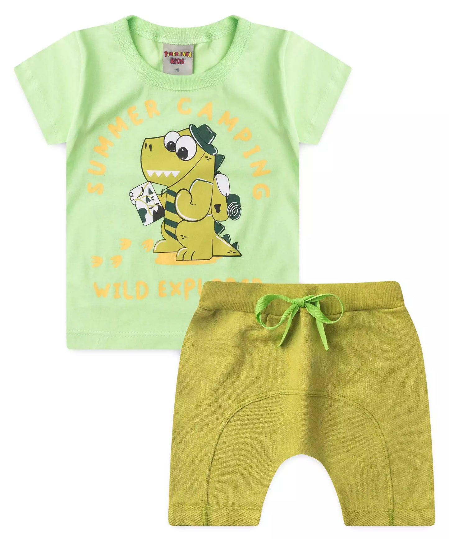Conjunto Curto Bebê Menino Acampamento Dino Verde