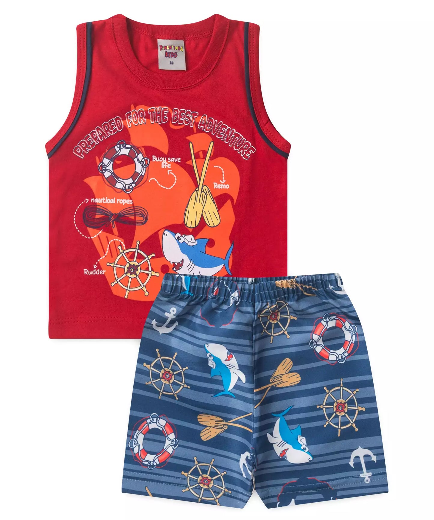Conjunto Curto Bebê Menino Aventura Marinha Vermelho