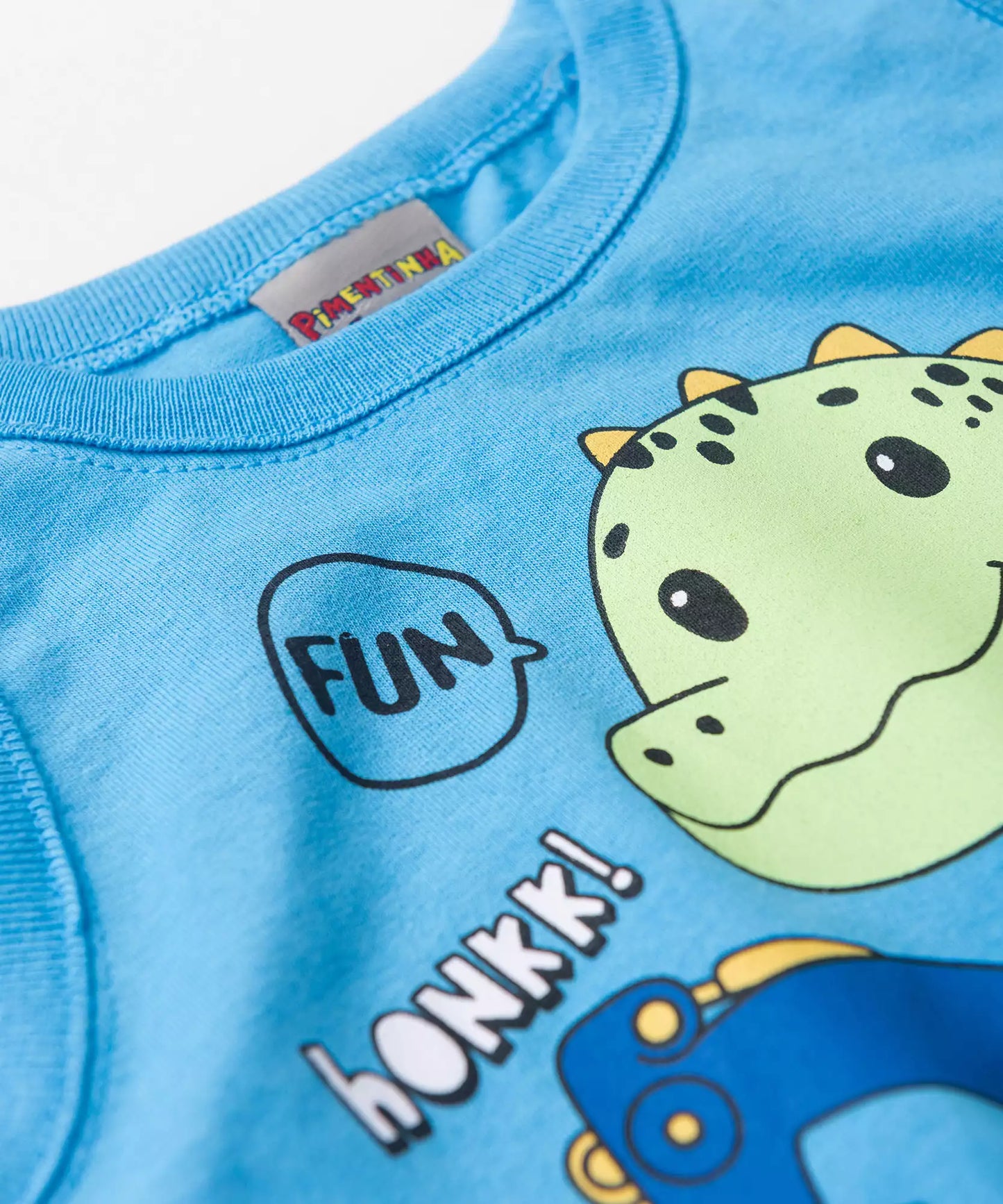 Conjunto Curto Bebê Menino Dino no Trator Azul