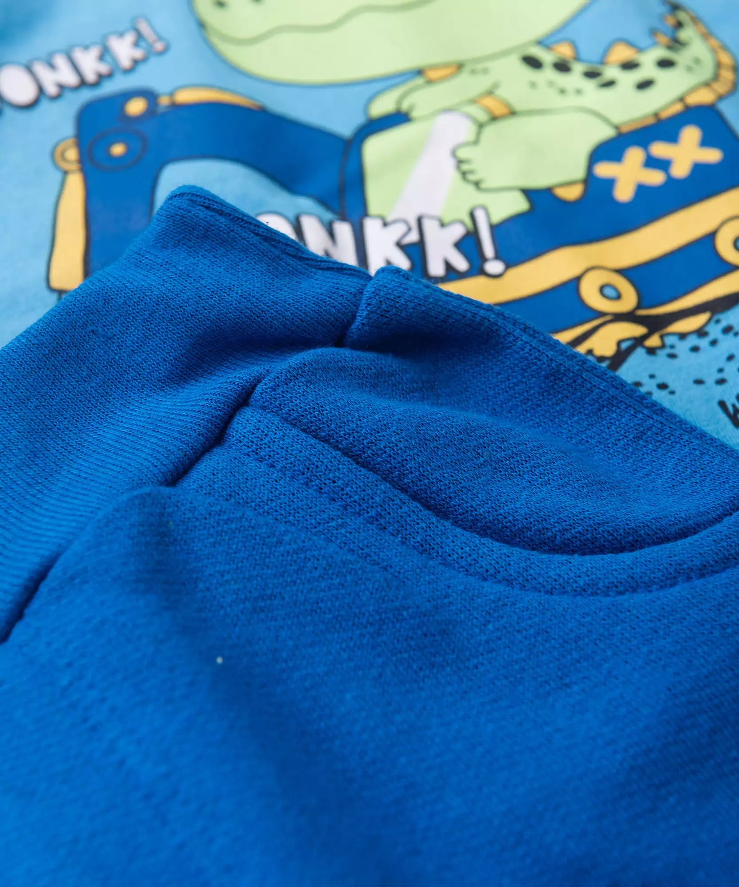 Conjunto Curto Bebê Menino Dino no Trator Azul