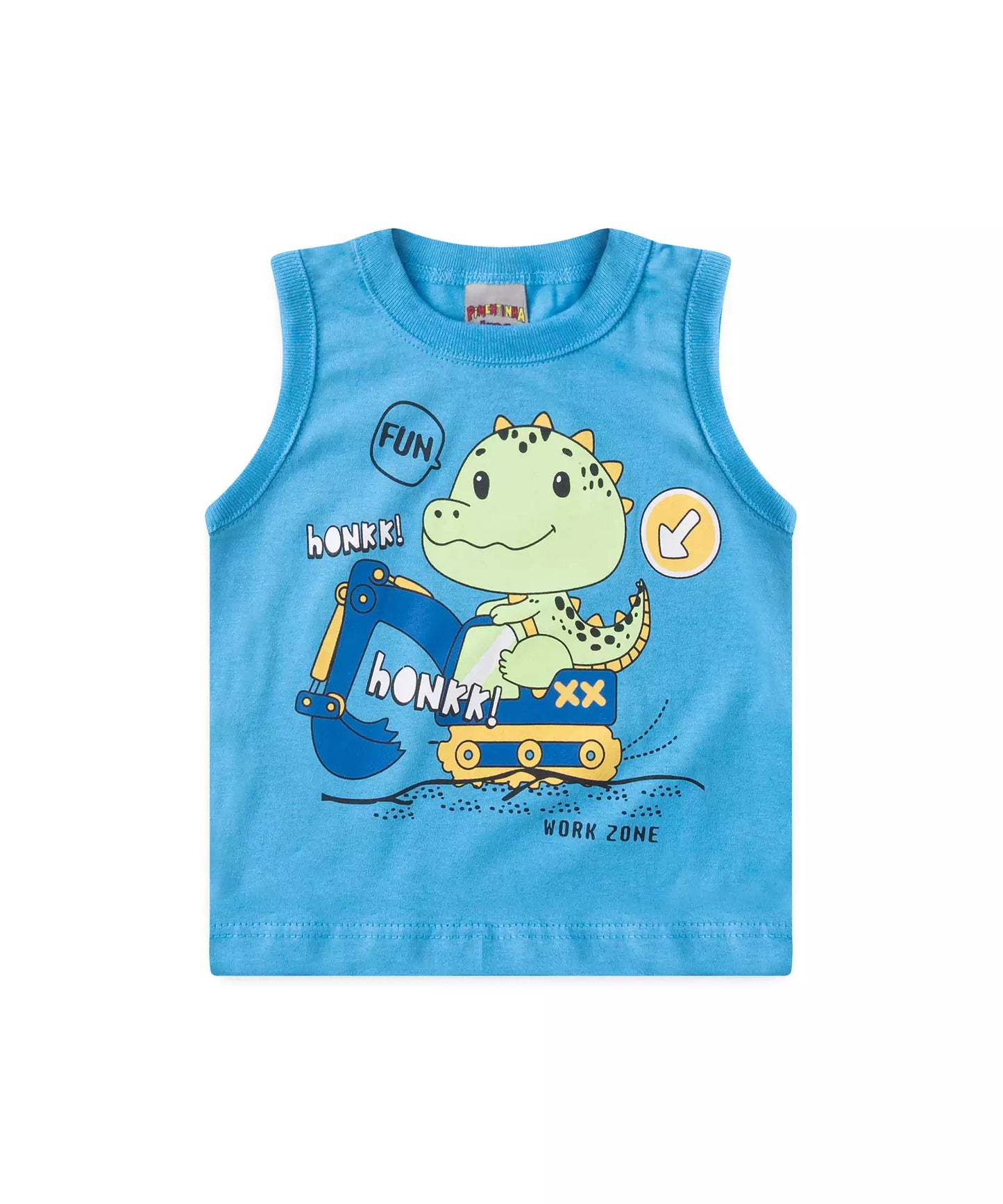 Conjunto Curto Bebê Menino Dino no Trator Azul