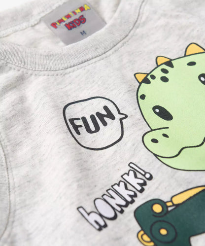 Conjunto Curto Bebê Menino Dino no Trator Mescla
