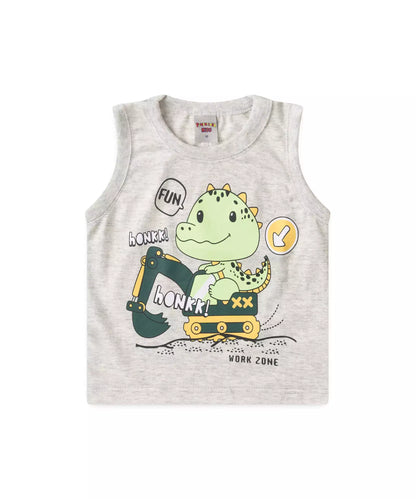 Conjunto Curto Bebê Menino Dino no Trator Mescla