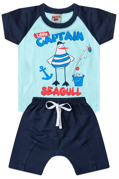 Conjunto Curto Bebê Menino Little Captain Azul