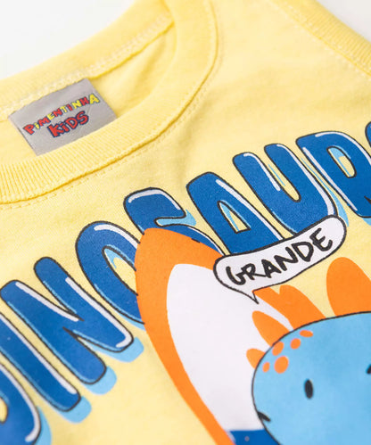 Conjunto Curto Bebê Menino Pequenos Dinossauros Amarelo