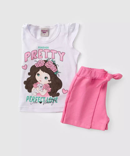 Conjunto Curto Infantil Feminino Bonequinha Branco