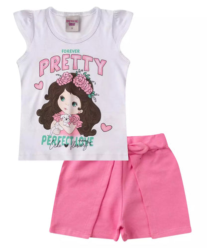 Conjunto Curto Infantil Feminino Bonequinha Branco