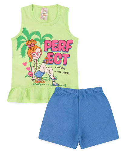 Conjunto Curto Infantil Feminino Bonequinha Verde
