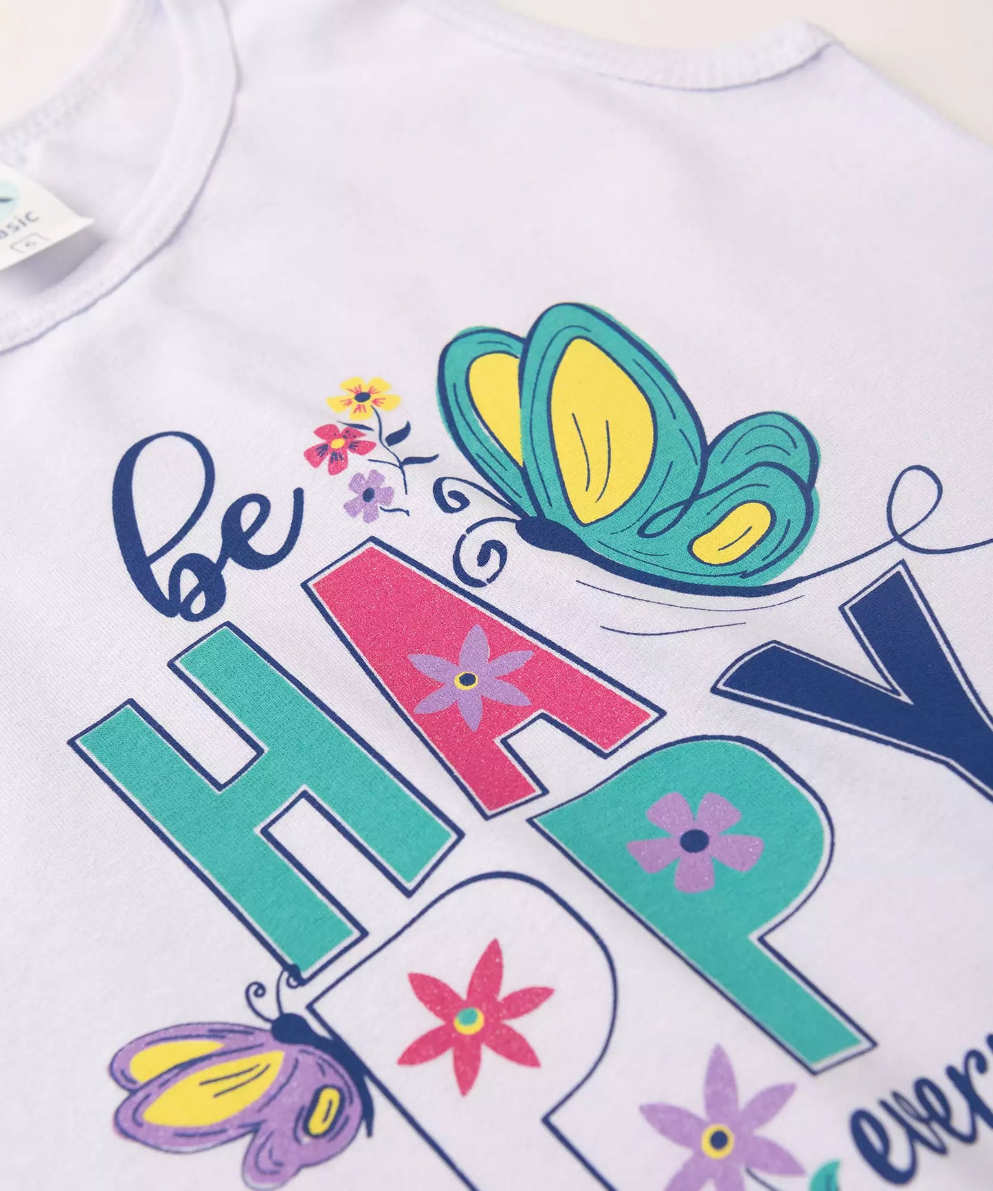 Conjunto Curto Infantil Feminino Borboleta Branco
