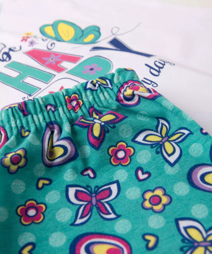 Conjunto Curto Infantil Feminino Borboleta Branco