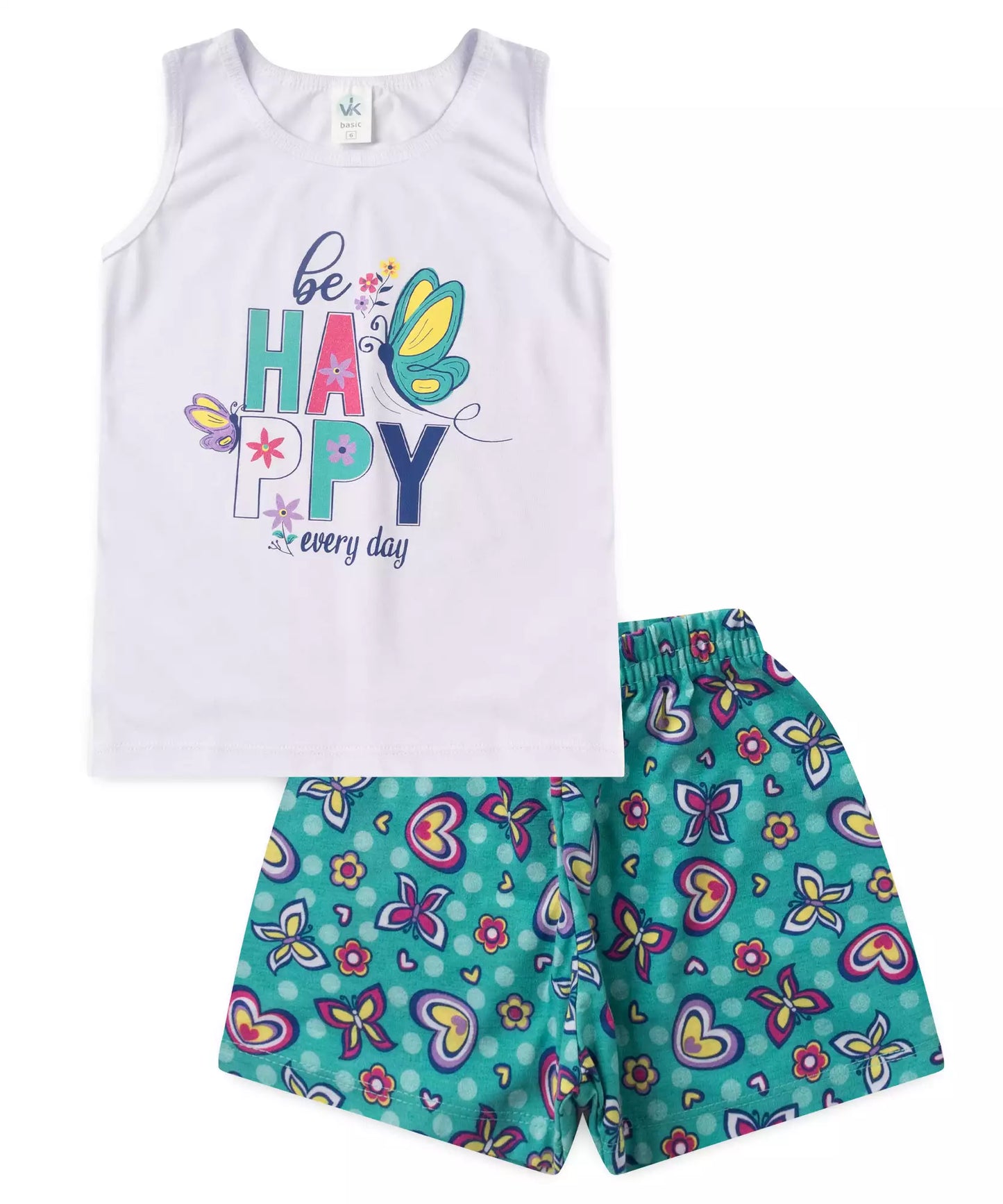 Conjunto Curto Infantil Feminino Borboleta Branco