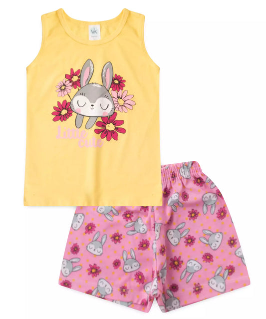 Conjunto Curto Infantil Feminino Coelho Amarelo