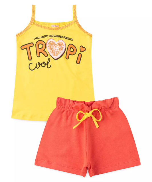 Conjunto Curto Infantil Feminino Coração Amarelo