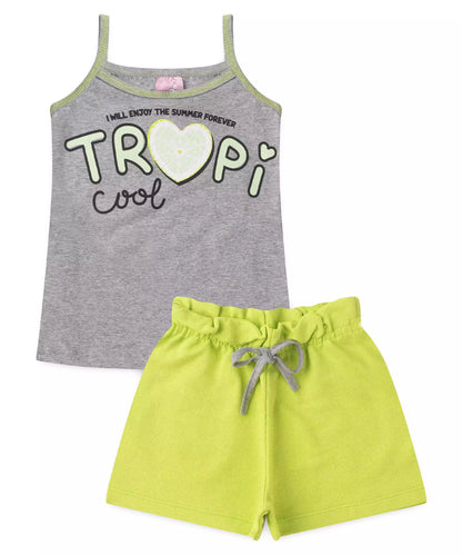 Conjunto Curto Infantil Feminino Coração Mescla