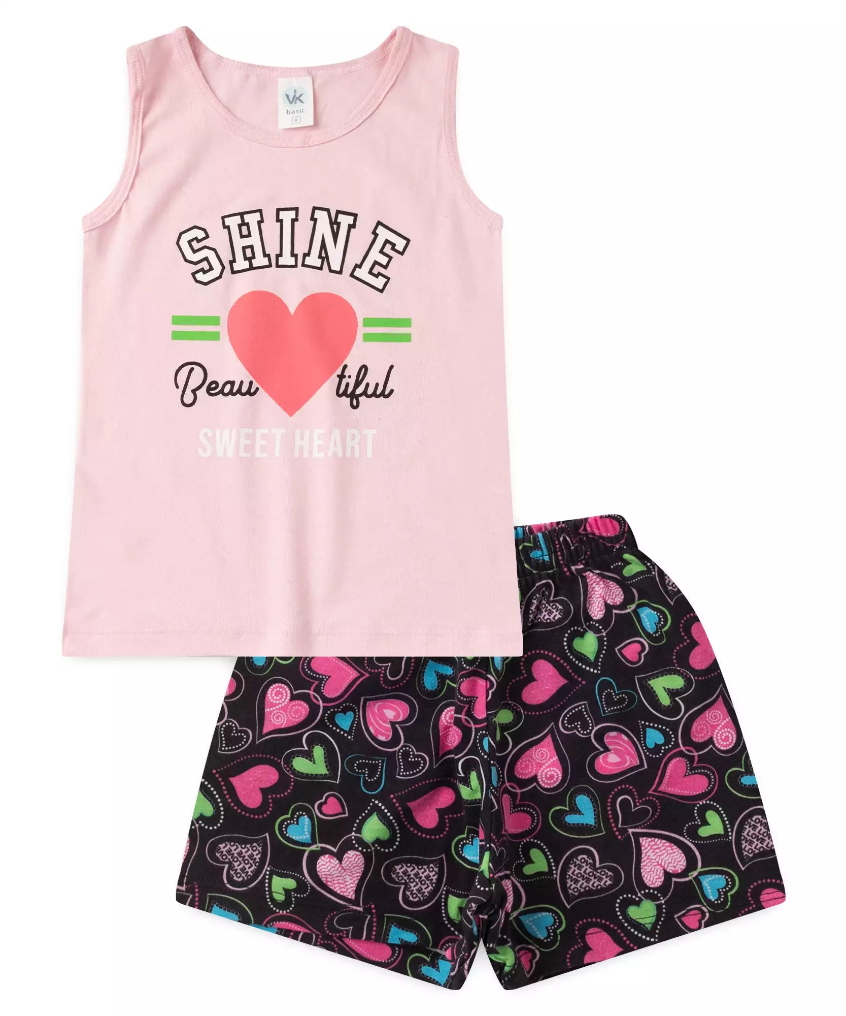 Conjunto Curto Infantil Feminino Coração Rosa