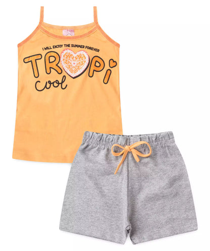 Conjunto Curto Infantil Feminino Coração Salmão