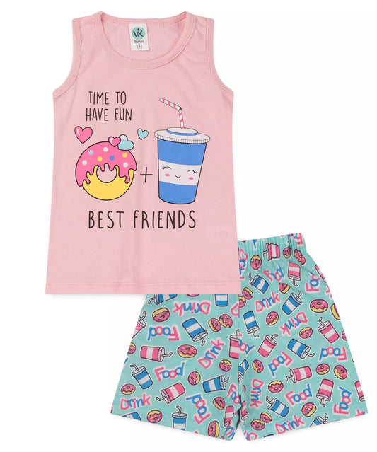 Conjunto Curto Infantil Feminino Donut Rosa