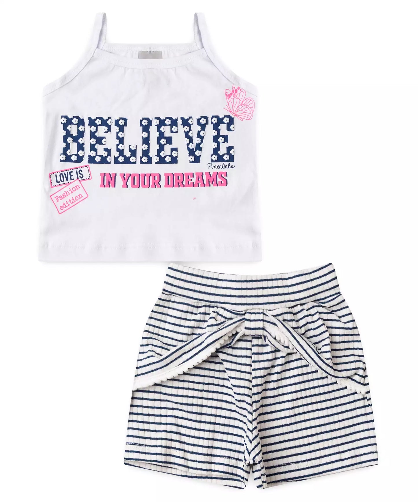 Conjunto Curto Infantil Feminino no Estampado no Branco
