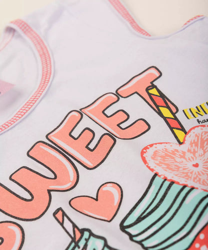 Conjunto Curto Infantil Feminino Branco Estampado