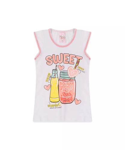 Conjunto Curto Infantil Feminino Branco Estampado