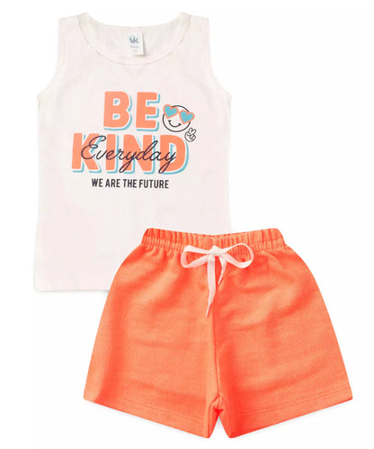 Conjunto Curto Infantil Feminino Estampado Marfim