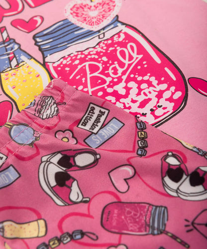 Conjunto Curto Infantil Feminino Rosa Estampado