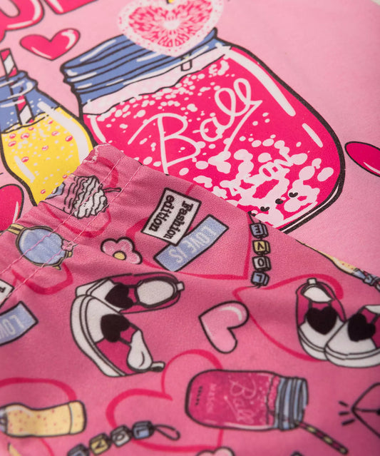 Conjunto Curto Infantil Feminino Rosa Estampado