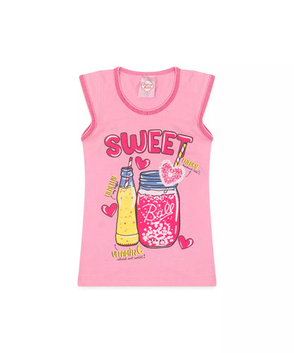 Conjunto Curto Infantil Feminino Rosa Estampado