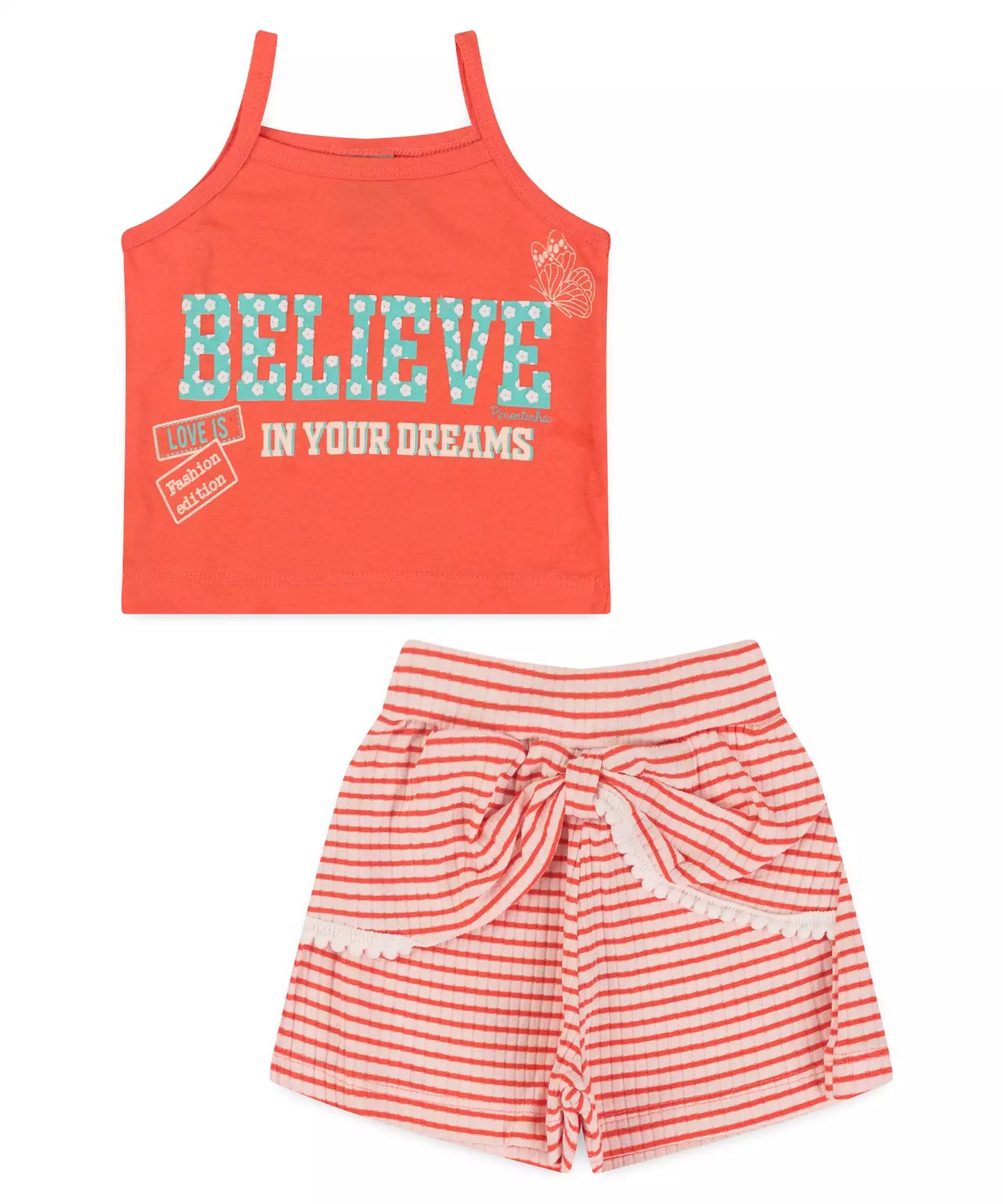 Conjunto Curto Infantil Feminino Estampado Salmão