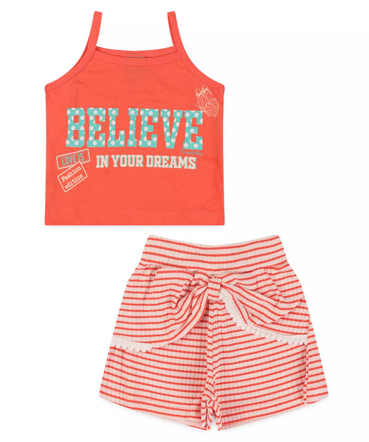 Conjunto Curto Infantil Feminino Estampado Salmão