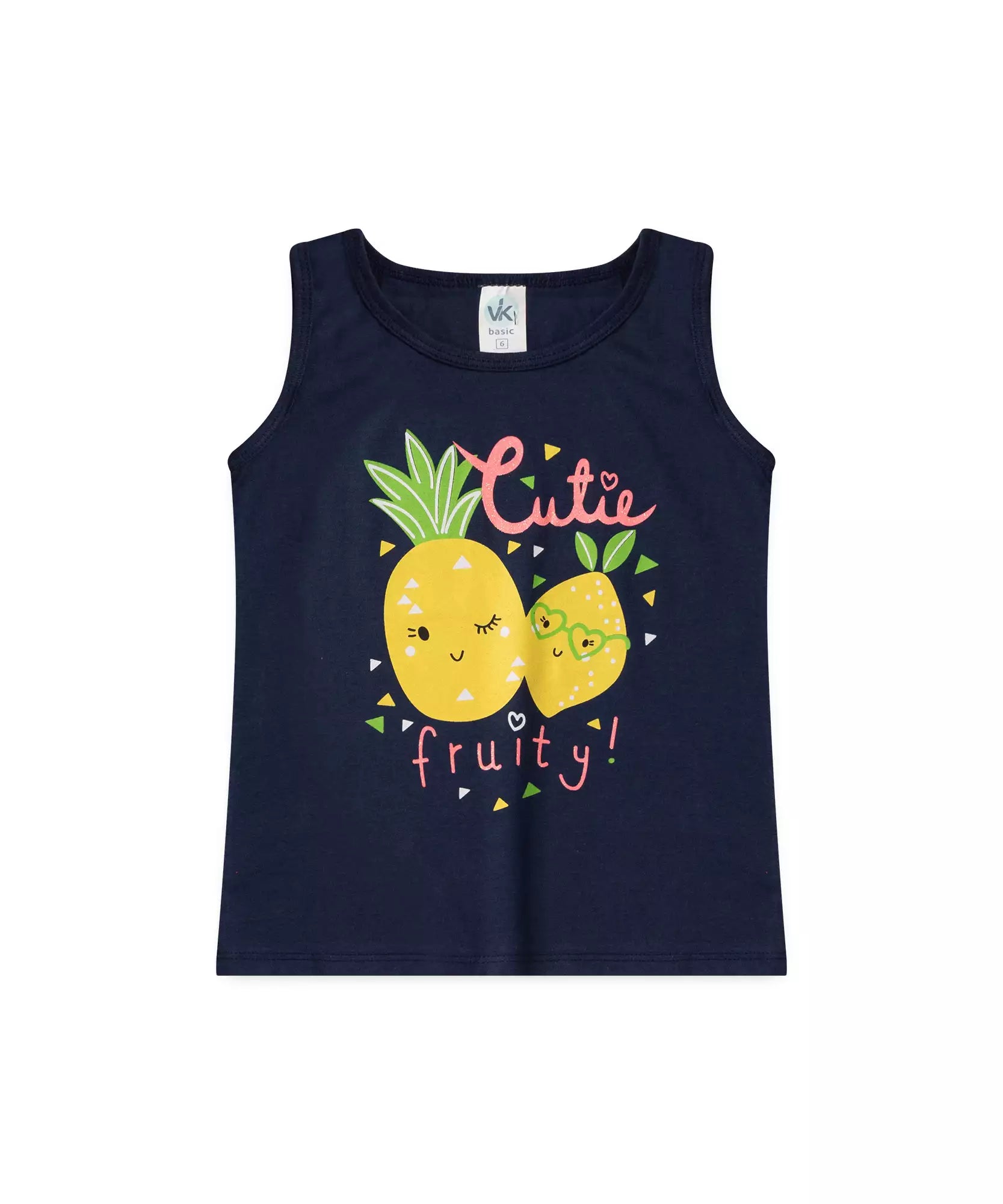 Conjunto Curto Infantil Feminino Frutinhas Marinho