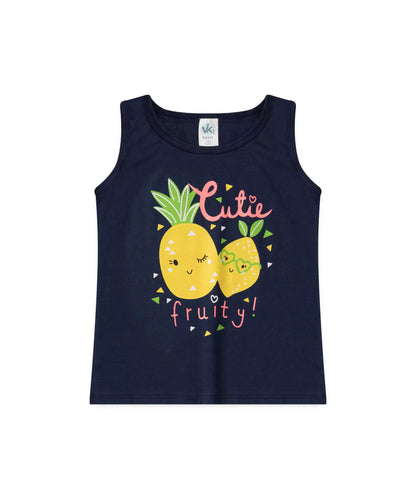 Conjunto Curto Infantil Feminino Frutinhas Marinho