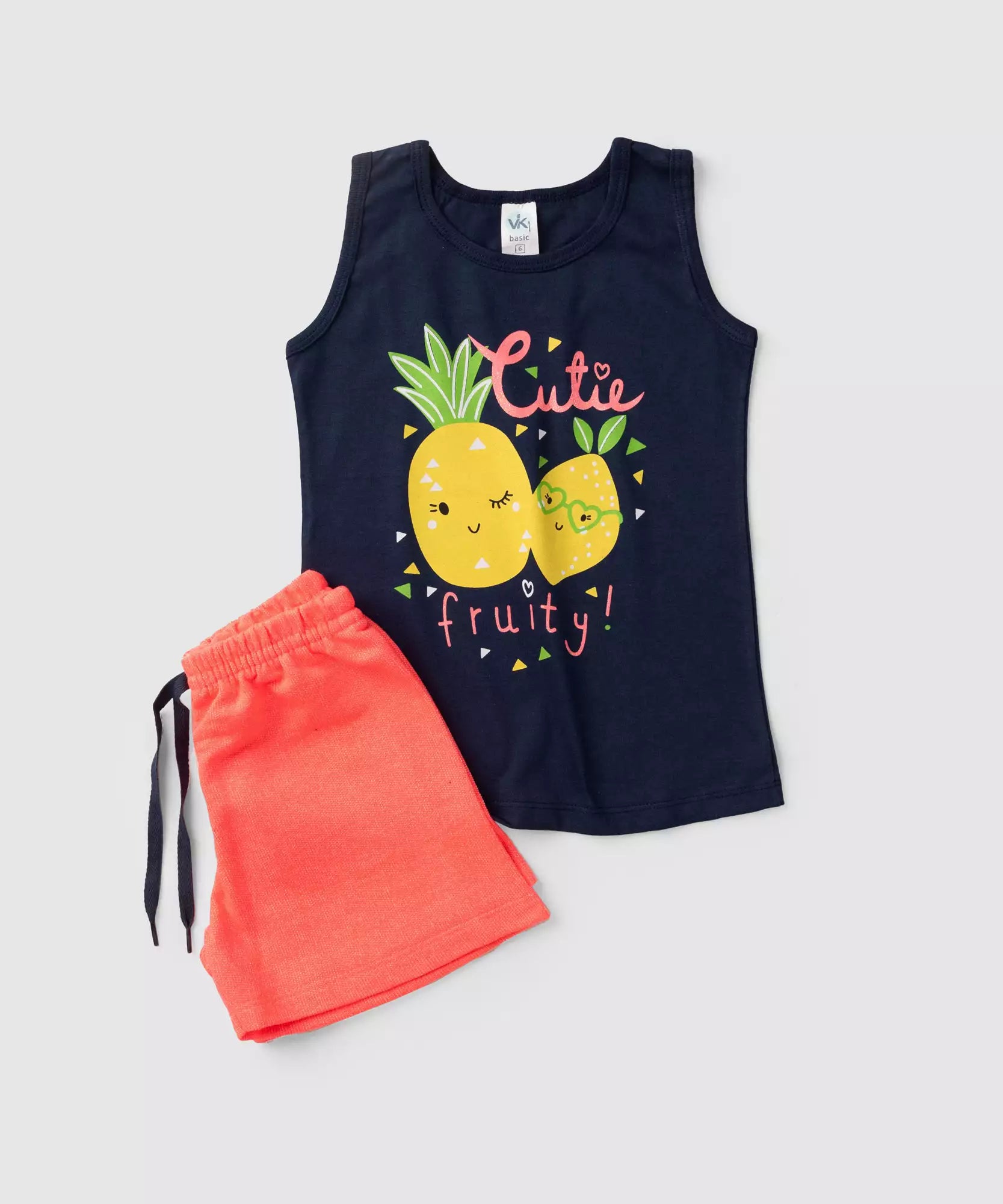 Conjunto Curto Infantil Feminino Frutinhas Marinho