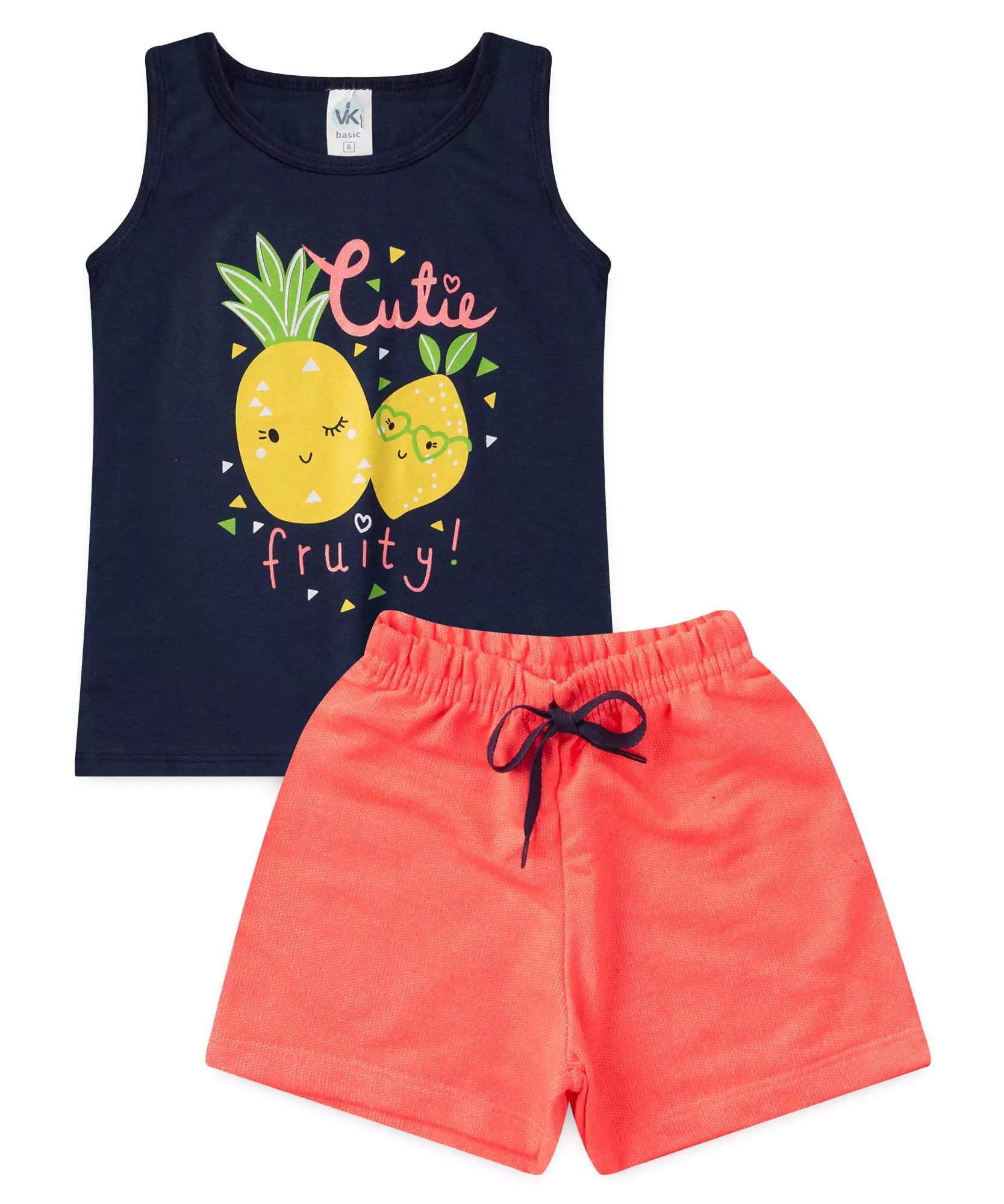 Conjunto Curto Infantil Feminino Frutinhas Marinho