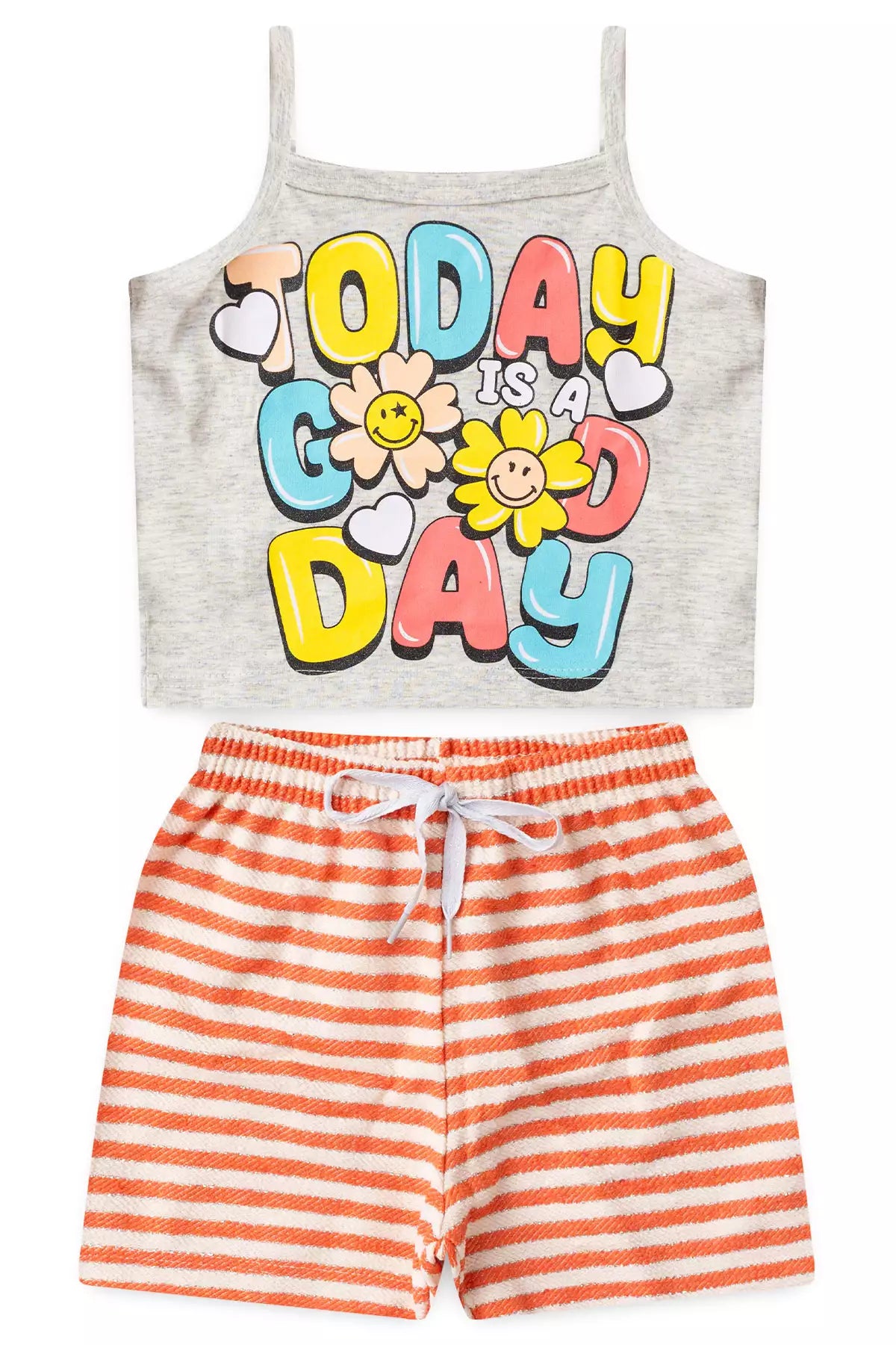 Conjunto Curto Infantil Feminino Good Day Mescla Banana