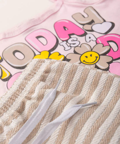 Conjunto Curto Infantil Feminino Good Day Rosa