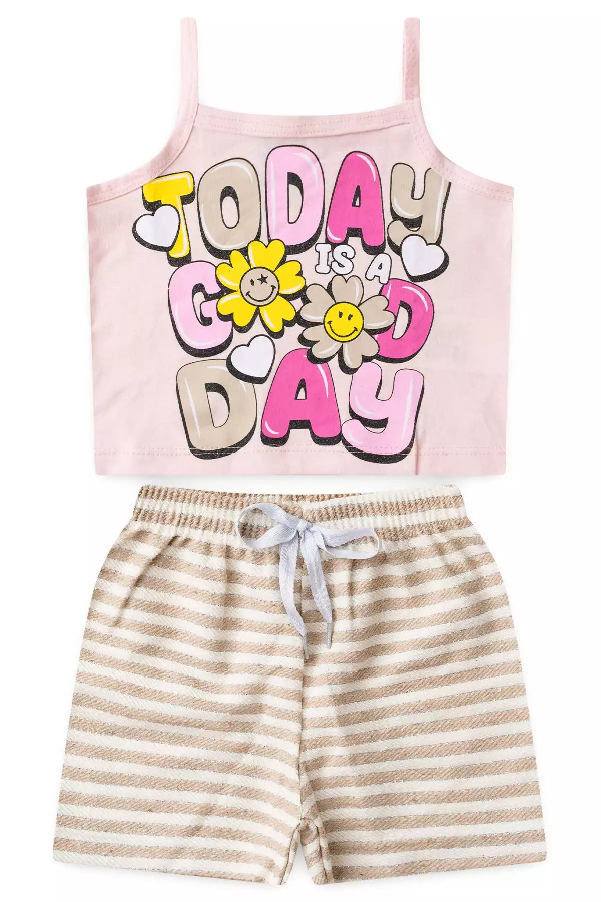 Conjunto Curto Infantil Feminino Good Day Rosa